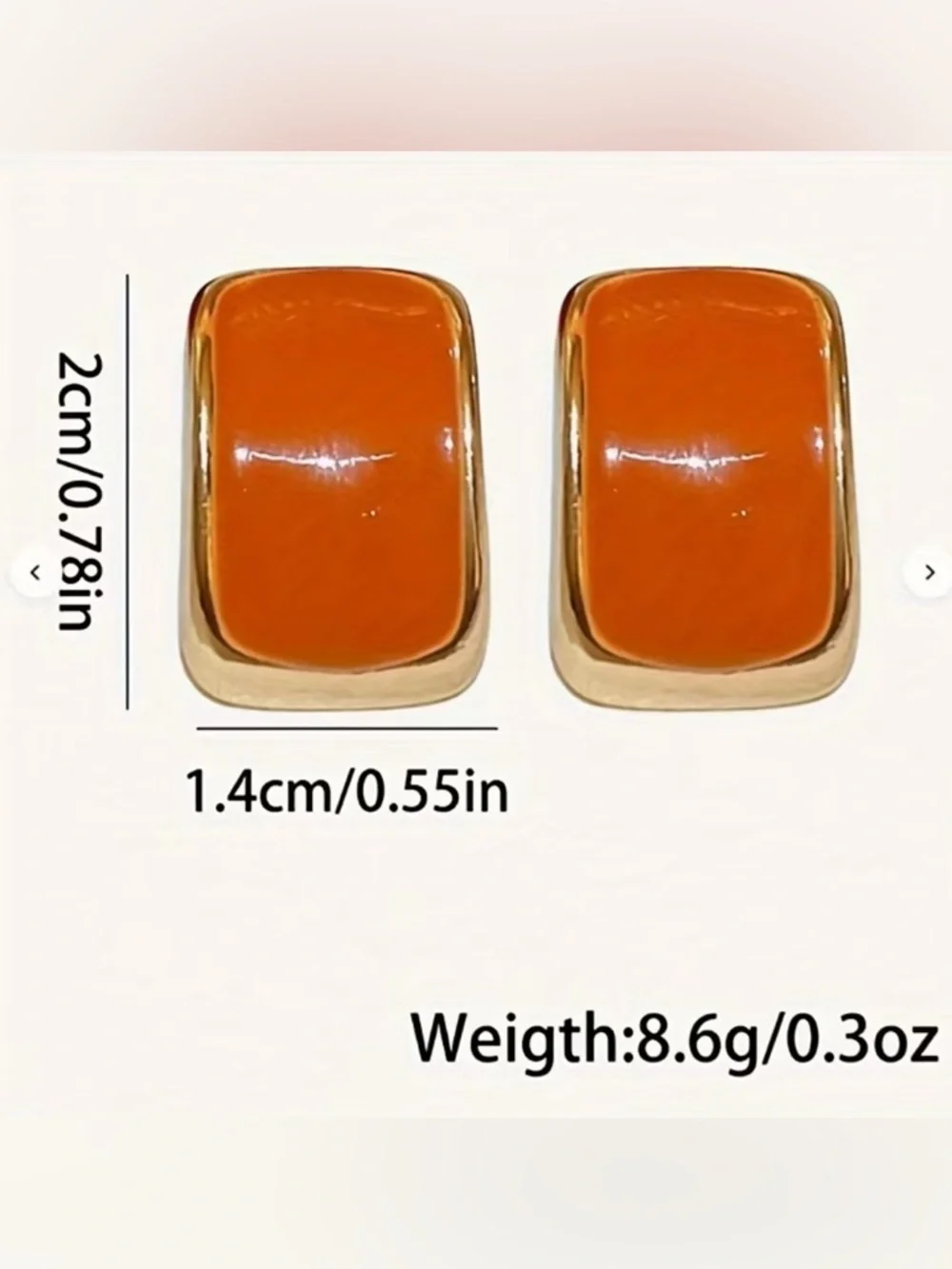 Gold-Tone Orange Rectangular Enamel Earrings - Picture 4 of 5